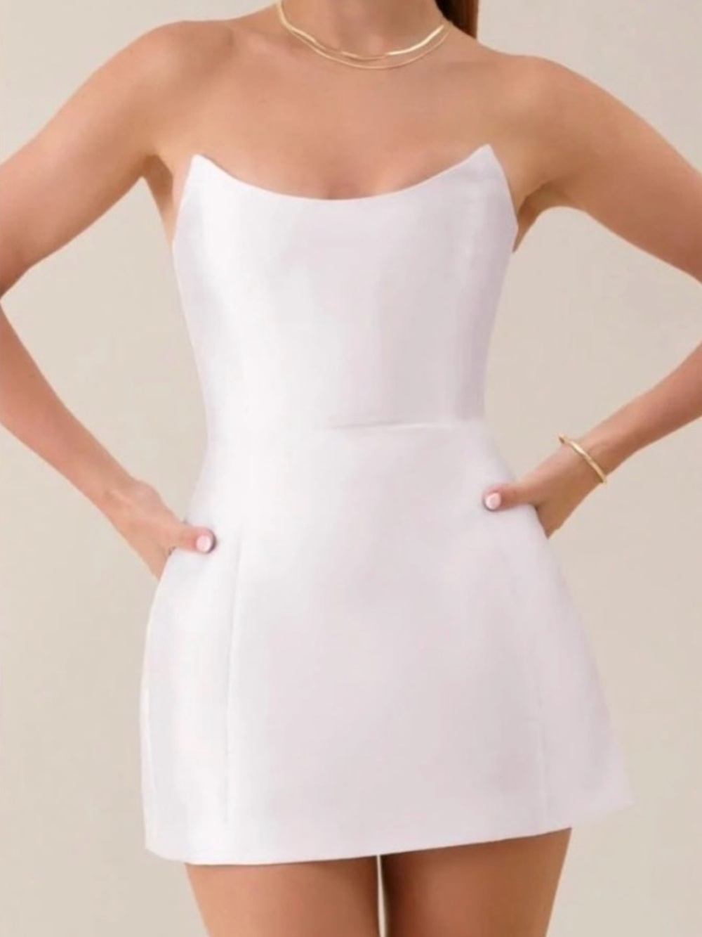 Strapless White Mini Dress with Sweetheart Neckline